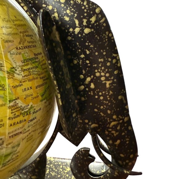 Vintage Elephant-Themed Globe With Speckled Black & Gold Metal Stand - Picture 5 of 9